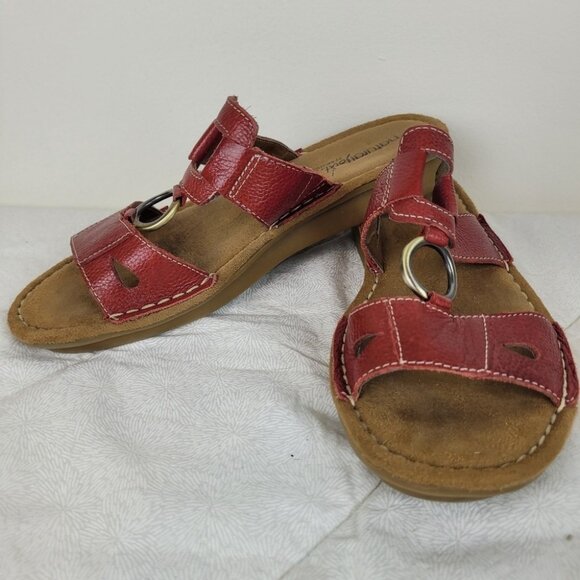 Natural Soul Dalbert red leather slide sandals two straps square silver accent 8 - Picture 3 of 9